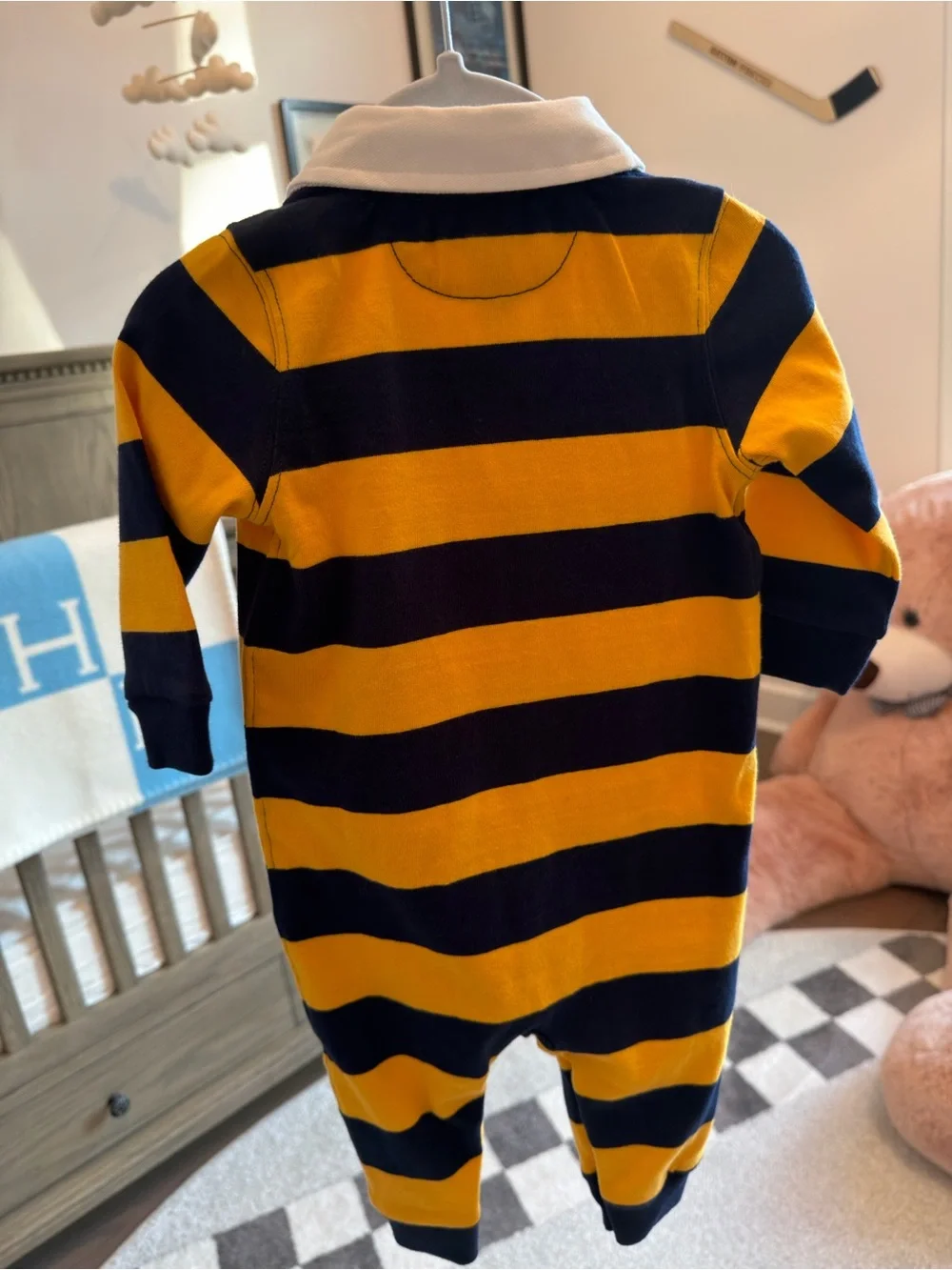 Ralph Lauren Yellow & Navy Striped Polo Footie